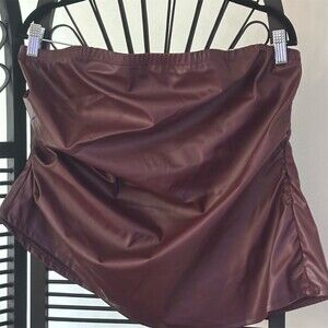 SHEIN Skirt Womens Plus 2XL Burgundy Faux Leather A-Line Mini Elastic